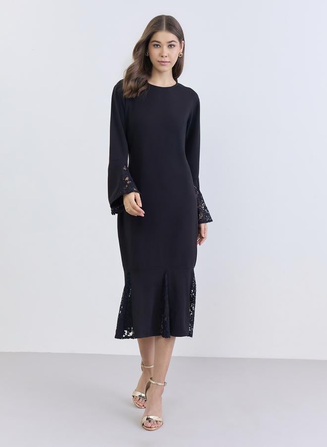 Styli Women Black Lace Sleeves Midi Dress - Image 2